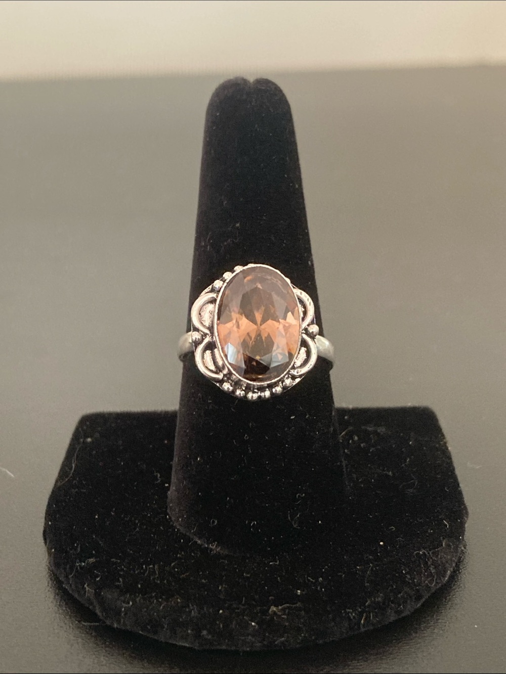 Vintage-Style Oval Smoky Topaz Silver Ring - Brown